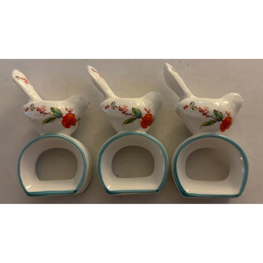 Lot of 3 Porcelain Napkin Ring White Bird Floral